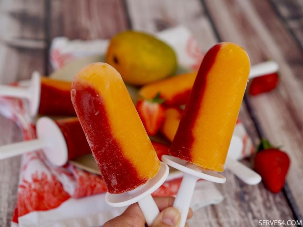 Homemade Ice Pops with Mango and Strawberry