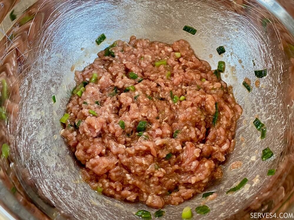 Making Pork and Chive Dumpling Filling