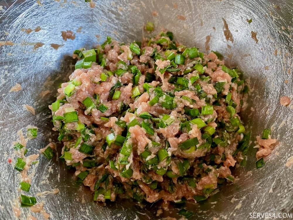 Making Pork and Chive Dumpling Filling