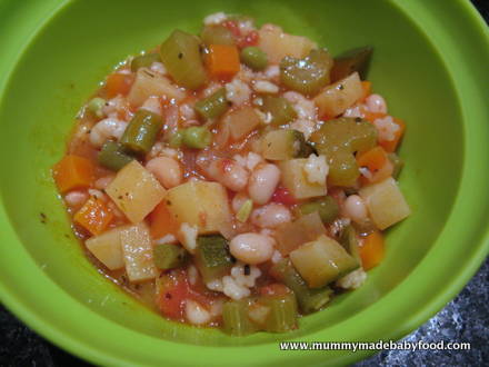 This baby soup recipe for Chunky Minestrone is great for packing veggies into your little one.