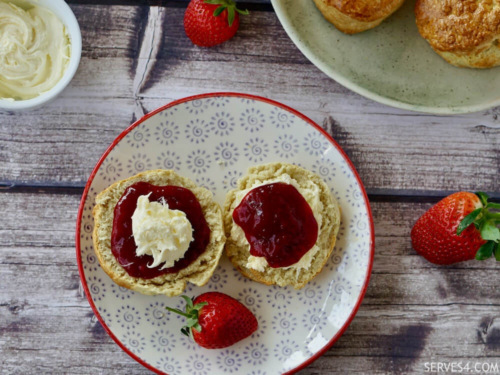 Scones with clotted cream and strawberry jam