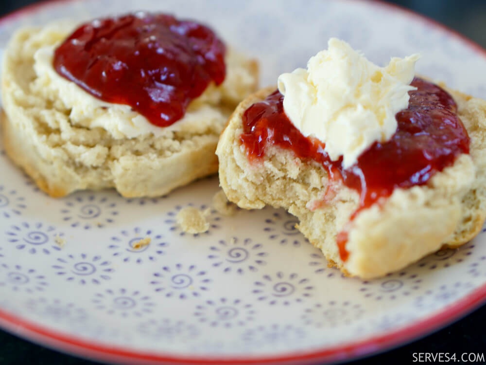 Scones with clotted cream and strawberry jam