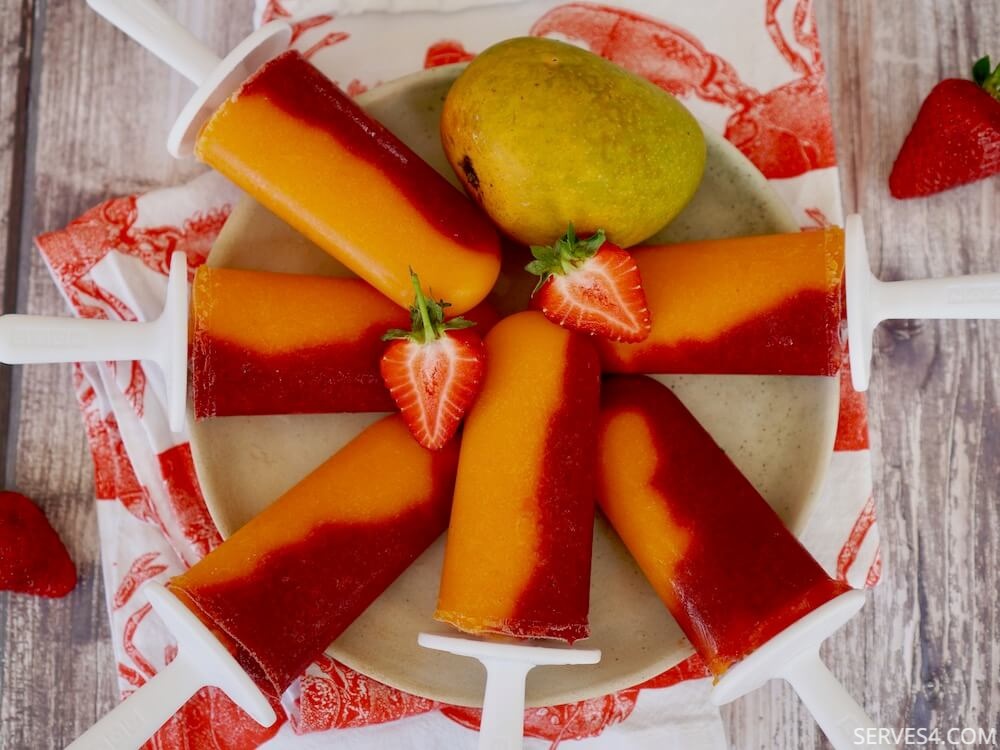 Homemade Ice Pops with Mango and Strawberry