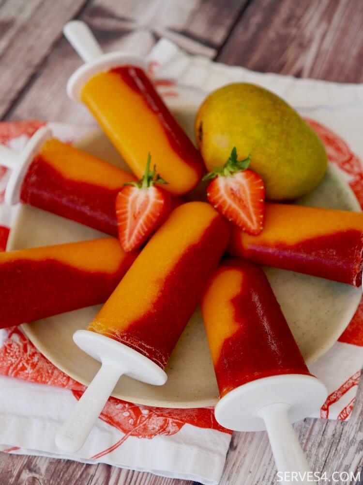 Homemade Ice Pops with Mango and Strawberry