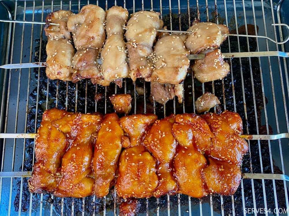 making grilled Korean chicken, spicy and non-spicy