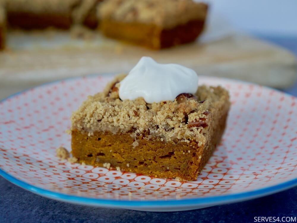 This pumpkin square recipe with pecan streusel topping is a delicious mouthful of Autumn.
